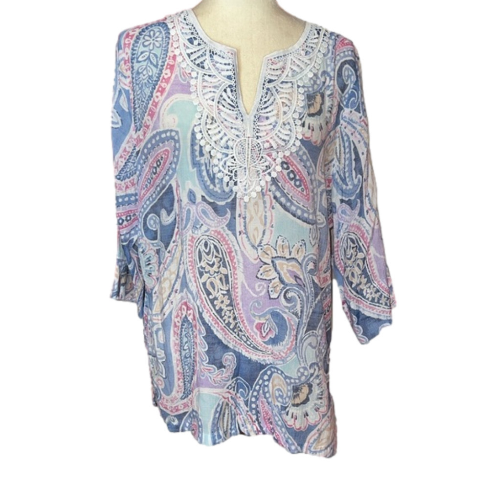 Alfred Dunner Paisley Rayon Blend Tunic L
